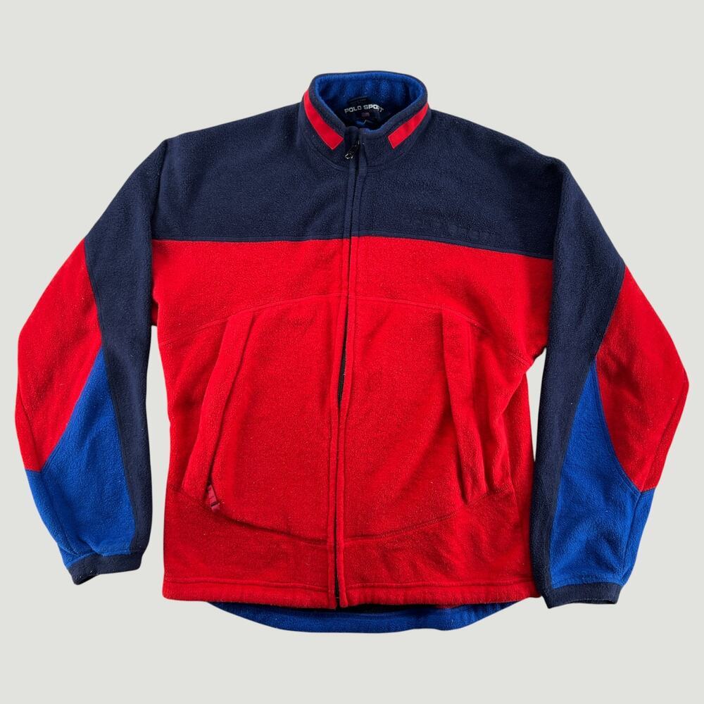Polo Sport Ralph Lauren Fleece Jacket Red Blue Full Zip Men’s Large